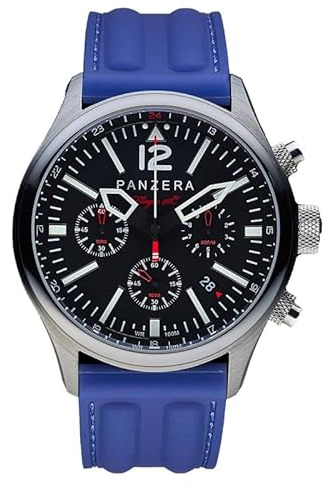 Panzera Flieger 46 Chronograph Cuarzo Stahl Schwarz Pilot Blau Datum Herren Uhr