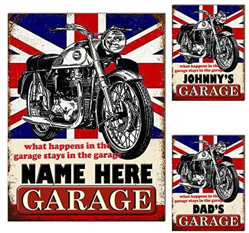 Personalised Motorbike Garage Metal Sign Plaque For Home Bar Mancave Garage Shed Garden Ref0098A PER (8x6 inches (Approx) 20cmx15cm)
