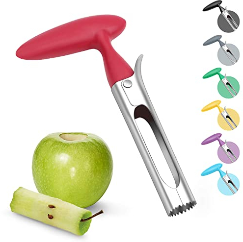 Asdirne Descorazonador de manzanas, removedor de descorazonadores de manzanas con mango ABS, hoja de acero inoxidable dentada, 17,5 cm, rojo