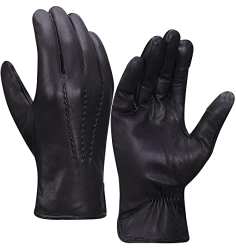 Harssidanzar Herren Lederhandschuhe Fleecefutter Touchscreen GM040EU,Schwarz, XS