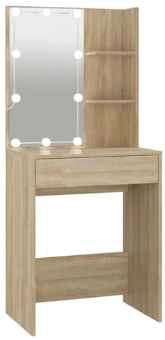 vidaXL Schminktisch mit LED Stauraum Frisiertisch Kommode Frisierkommode Kosmetiktisch Spiegel Beleuchtung Schlafzimmer Sonoma-Eiche 60x40x140cm