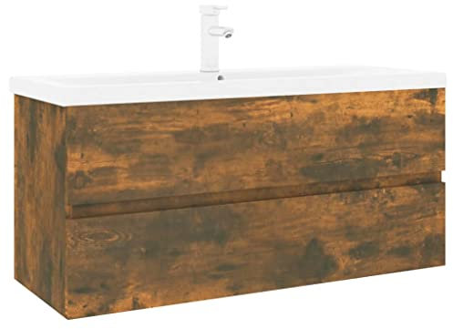 vidaXL Sink Cabinet with Built-in Basin Bathroom Sink Unit Floating Vanity Unit Washroom Washbasin Under Sink Cabinet Smoked Oak Engineered Wood