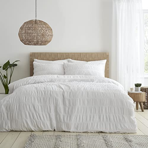 Catherine Lansfield Seersucker Bettwäsche-Set mit Kissenbezügen für King-Size-Bett, Weiß