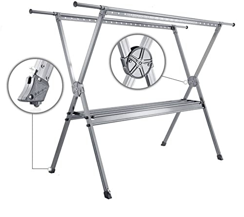 Wäscheständer/Wäschetrockner Wäscheständer for Wäsche, zusammenklappbarer einziehbarer Wäscheständer mit Regal, langlebige Aluminium-Kleidertrockenstation mit winddichten Aufhängelöchern Clothes Dryin