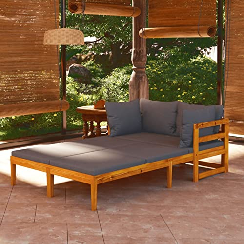 SHUJING Sonnenliegen mit Dunkelgrauen Kissen 2 STK Strandliege, Gartenliege, Liege, Liegestuhl, Saunaliegen, Terrassenliege, Sonnenstuhl, Akazienholz