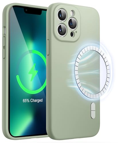 JETech Magnetisch Silikon Hülle für iPhone 13 Pro 6,1 Zoll, Kompatibel mit MagSafe, Handyhülle mit Voll Kamera Schutz (Matcha Grün)