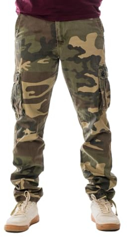 Vasego Men's Cargo Trousers - Durable Work Pants for Men with 6 Pockets - Loose Fit Men's Work Trousers - Camping Hiking Trousers | Colour: Camouflage, Size: 38
