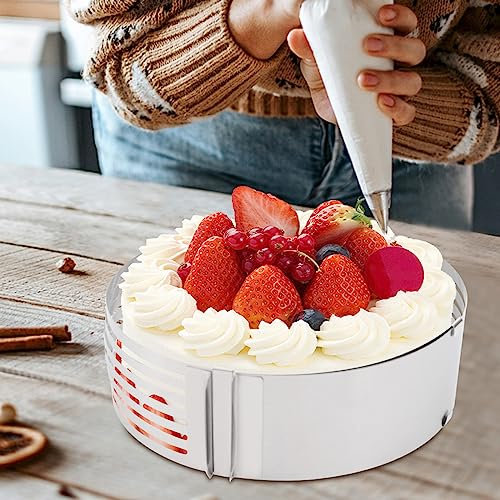 YyanLAK Tårtring, rostfritt stål, justerbar, kaka ring, rundskärning, tårta bottendelare, skärare, bakram, tårtram, utdragbar, för tårtor, desserter, baktillbehör.