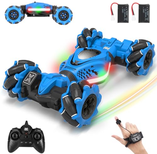 Fosgoit Ferngesteuertes Auto ab 4 Jahre 2,4 GHz RC Auto Spielzeug 4WD Stunt Twist Car, 360° Ferngesteuert RC mit Handsteuerung, Ferngesteuert Geschenke Stunt mit Musik und Licht