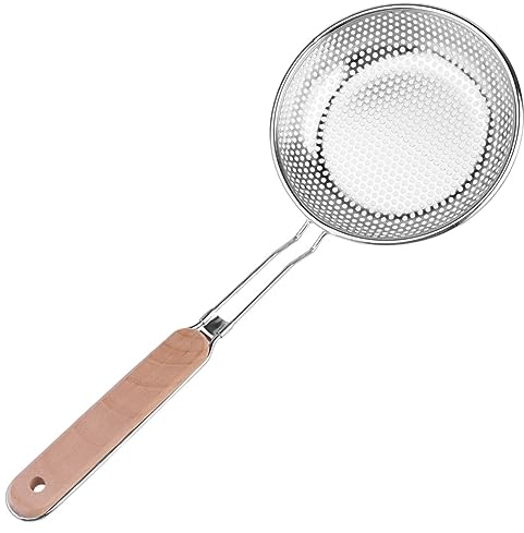 Luxshiny Colino Acciaio Inossidabile Con Manico Legno Scolapasta Perforato Per Friggere e Scolare Alimenti Utile Cucina Ristoranti e Hotel