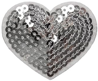 SYSUII 10PCS Bestickte Patches zum Aufbügeln Glitzer Pailletten Herzform Bestickte Aufnäher Bügelflicken Patches Applikation Aufnäheraufkleber für Hut,Jeans,Jacken Rucksäcke,DIY-Zubehör-Silber