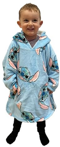 Hugzee Polaire à Capuche surdimensionnée | Super Chaude et Confortable, Doublure Sherpa Officielle Disney Lilo et Stitch | Parfait pour Les Petits Enfants âgés de 3 à 6 Ans, Taille Unique suggérée