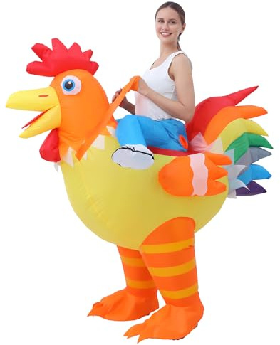 JOYBRO Uppblåsbar Höns Kostym för Vuxna, Rolig Kycklingdräkt för Män och Kvinnor, Perfekt för Halloween, Maskerad, Karneval, Möhippa och Temafester, En Storlek 160-190cm