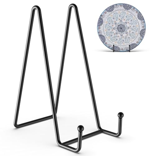 HONGYUTAI 3 Pack 8 Inch Plate Stands for Display Picture - Table Top Display, Decorative Metal Frame Holders for Book, Photo and Platter, Tabletop Art, Black
