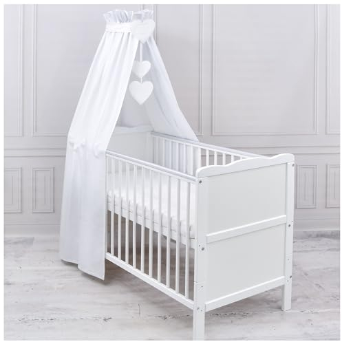 Generisch Baby Delux Babybett Himmel Betthimmel Baumwolle Baldachin für Babybett Kinderbett Wiege Stubenwagen Himmelstange Applikationen Herz Deko (Weiß, ohne Himmelstange)