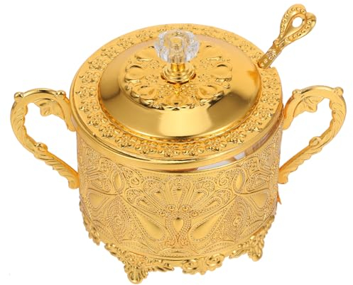 PRETYZOOM Sucrier Avec Couvercle Et Cuillère Pour Cuisine Bar Fête De Mariage Récipient À Sucre En Métal Et En Verre Pour Morceau De Sucre Et En Poudre Récipient À Condiments Aux
