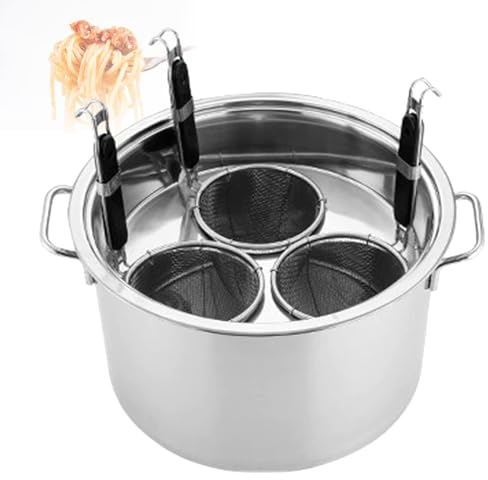 OmePS Pasta Pots Asparagus Pot, Pasta Pot with Three Insert Strainer Baskets, Stainless Steel Insert Set Multifunctional, Cooking Tool for Pasta, Noodle, Dumplings, Soup Home Kitchen Restaurant