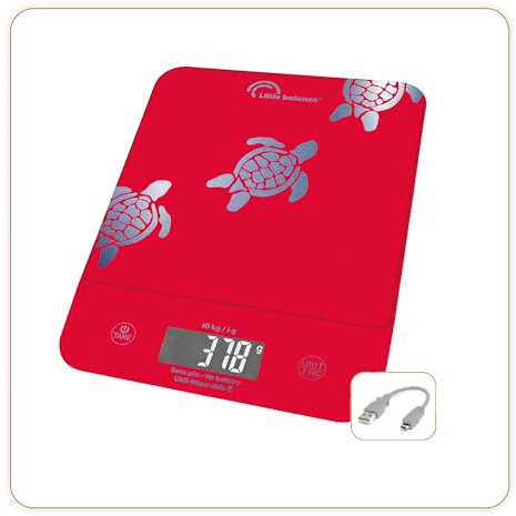 LITTLE BALANCE 8709 Happy Genius 10 Les Turtles Küchenwaage, ohne Batterie, wiederaufladbar, USB, reparierbar, 10 kg, Turtles