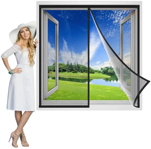 Fliegengitter Fenster 210x80 cm, Magnet Insektenschutz Der Magnetvorhang Ist Ideal Für Die Fenster und Fenster Kinderleichte Klebemontage Ohne Bohren Schwarz, Verstärkte
