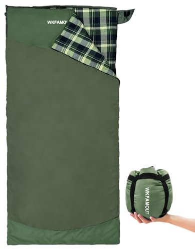 WKFAMOUT Ultralight Schlafsack Flanell Deckenschlafsack Erwachsene Kleines Packmaß Sommer Winter Schlafsäcke Maschinenwaschbarer für Camping Reise Wandern Garten Reise Olive
