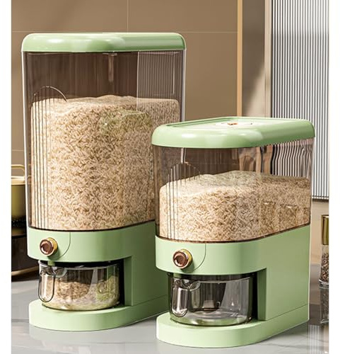 Peaoop 22LB Rice Dispenser, Large Grain Container Storage with Lid Measuring Cylinder Household Cereal Dispenser Bucket for Kitchen Soybean Corn (22LB-Green)
