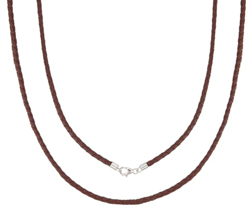 Beebeecraft 2 pz Collana In Pelle Intrecciata Marrone Collana Rotonda In Cordino di Vera Pelle con 925 fermagli A Moschettone In Argento Sterling 3mm 45cm