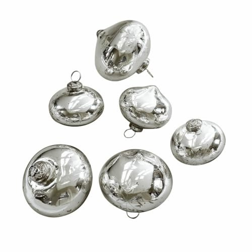 Loberon Weihnachtskugeln 6er Set Isaulie, Silber | Eingravierte Eiskristall-Muster, Nostalgisches Bauernsilber-Finish, Weihnachten, Christbaumschmuck, Glas, Eisen