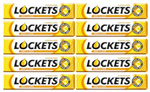 Lockets Honey and Lemon 41g Pack of 10 Throat Cough Cold Clearing Menthol Eucalyptol Fast Acting Hard Candy Remedy Lozenges with Welari Thank You Card | (10pack) (410g)