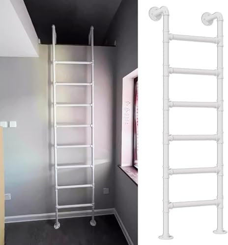 Leiter aus Eisen, für Keller, Fenster, Brunnenleiter, 1,2 m, 1,5 m, 1,8 m, 2,1 m, 2,4 m, Bodenleiter, weiß, Dachboden, Etagenbett, Leiter, Notfall, Feuer, Kletterleiter, 150 kg Kapazität