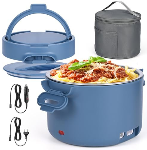 Czoele 100W Scaldavivande Elettrico Portatile 1L Termos per Alimenti 12V 24V 220V Contenitore Elettrico Thermos Pappa Neonati Acciaio Inossidabile Isolante Portavivande Scaldapranzo per Auto Casa