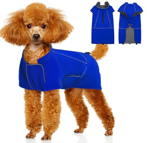 Katzinst Regenmantel Hunde,Hundejacke Winter Warmer Hunderegenmantel für Mittelgroße Hunde,Hundemantel Wasserdicht, HundeKleidung Reflektierender Streifen Blau XL