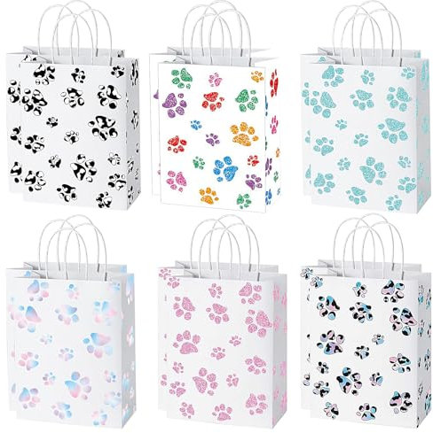 WANYI 12 Stück Papiertüten, Geschenktüten Kindergeburtstage mit Henkel Kleine Papiertüten Geburtstagstüten Tüten für Kindergeburtstag Geburtstag Partys Ostern Taufe(22 * 16 * 8CM)