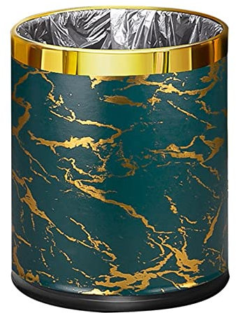 Bote de Basura Bote de Basura Bote de Basura de Forma Redonda de Metal de Lujo Bote de Basura para Oficina en casa Bote de Basura sin Tapa Contenedores de Basura de Cocina Marrón Negro Verde Basura