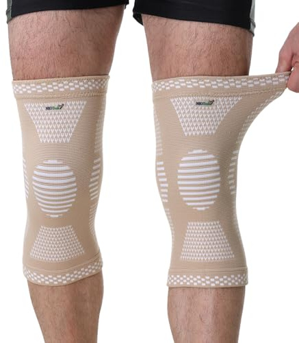 NEOtech Care Genouillère protège-genou en fibre de bambou - Élastique, respirante (Couleur beige, Taille M, 1 Paire)