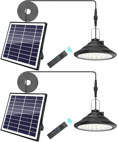 Qoolife Lampes solaires à suspendre pour l'extérieur et l'intérieur - 4500 mAh 3 couleurs/4 modes - Lampes LED solaires avec télécommande Étanche IP66 Chargement USB Lampe suspendue pour 2 paquets