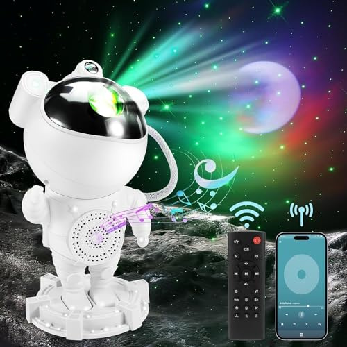 Cienxuan Astronaut Projector Star Night Light for Bedroom with Bluetooth Music, Nebula Galaxy Ceiling Led Light Projector with Timer and Remote, Starry Lamp for Gaming Room, Home Theater