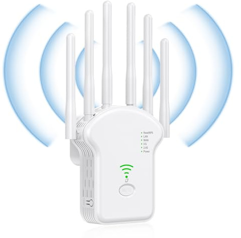 VHV Répéteur WiFi Exterieur Puissant 1200Mbps Répéteur WiFi 6 Antennes, Amplificateur Sans Fil Supporte Jusqu'à 45 Appareils, 2 Ports Ethernet (Blanc)