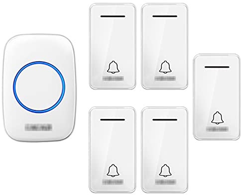 SGKOMN Wireless Doorbell, Cordless Waterproof Door Chime, Wall Plug-in Door Bell with 36 Melodies and 4 Adjustable Volume, 650-Foot Range,5 Push Button & 1 Plug-in Receiver(White)