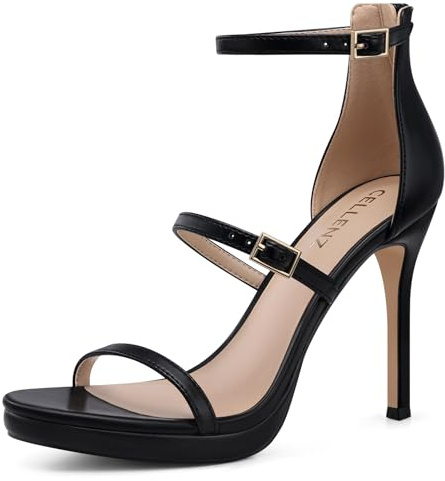 CELLENZ Stiletto Women High Heels: Black Strap Heel Size 7.5