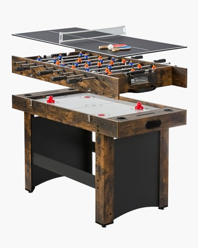 VEVOR Mesa de Juego Combinada 3 en 1 de 137,1 cm, con Air Hockey, Ping Pong, Futbolín, Empujadores y Discos, Mesa de Hockey Arcade Accionada por Aire para la Sala de Juegos Familiar y la Oficina