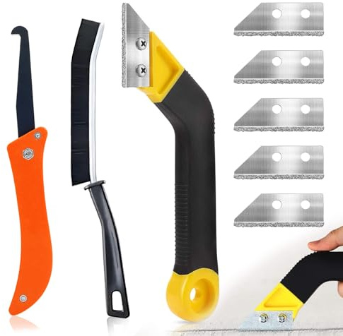 8 Pcs Pro Grout Scraping Rake Tool, Grout Clean Remover Tile Grout Hand Saw Angled with 5 Pcs Extra Replacement Accessories Bruch for Tile Cleaning