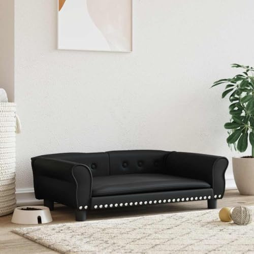 FENLAX Hundesofa Bequeme Haustierbett Hundecouch Kunstleder Welpenbett Haustiersofa Hundehütte für Große Mittelgroße Hunde Modernes und Elegantes Design Schwarz 95x55x30 cm