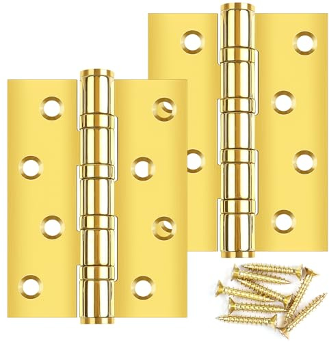 2 Stück Türscharniere Klappbar 100x75x3mm, Bolatus Schwerlast Kugellagerscharniere Edelstahl Gold mit 8 Löchern, Tür Scharnier Set mit Schrauben, Scharnieren für Massive Türen