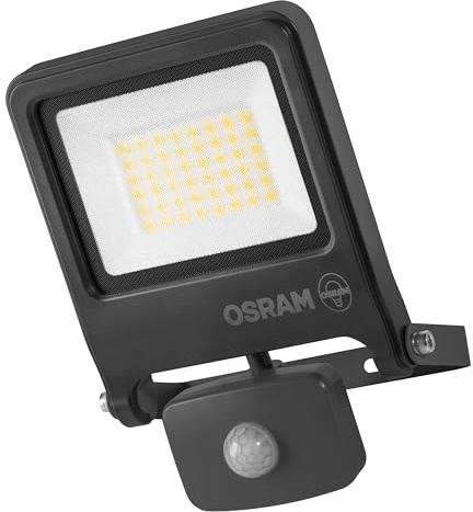OSRAM ENDURA FLOOD PC 30W LED-strålkastare med sensor, 3000K varmvit, 3000 lumen, IP44-strålkastarrörelsedetektor 9m, tidsstyrning 5s-10min