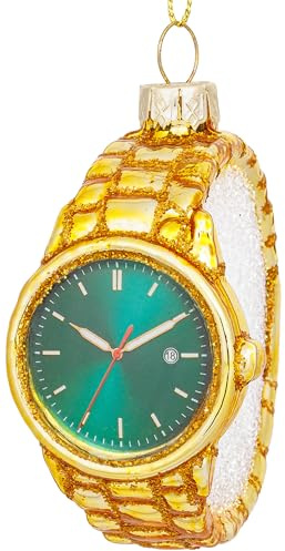 SIKORA Goldene Armbanduhr besondere Weihnachtskugel Glas Christbaumschmuck Deko Figur Weihanchten Anhänger Ornament - Trend Line - BS925
