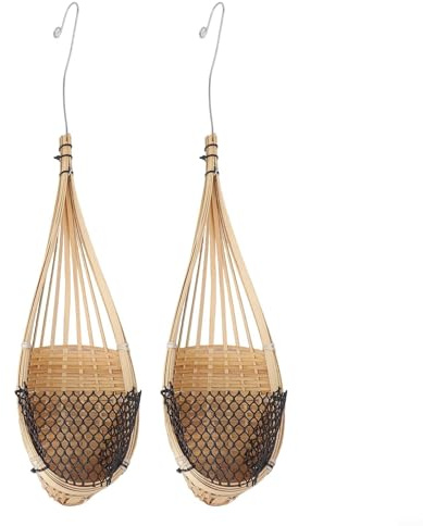 Yuanpgky Cestini multiuso da appendere per orchidee con gancio in metallo, design ventilato, per orchidee piante grasse, viti, decorazione per interni ed esterni, in rattan naturale (poster)