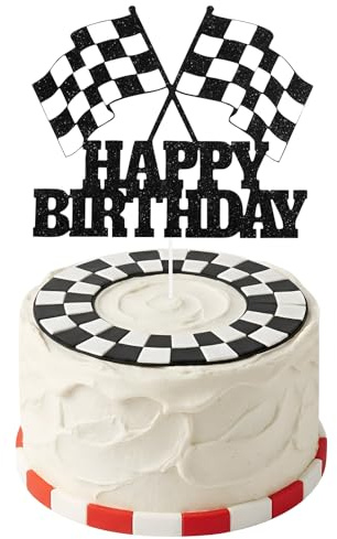 Racing Car Cupcake Toppers Checkered Flag Cakes Pick Happy Birthday Cupcake Decorations Race Car Theme Cake Toppers for Boys Baby Shower Birthday Party Supplies
