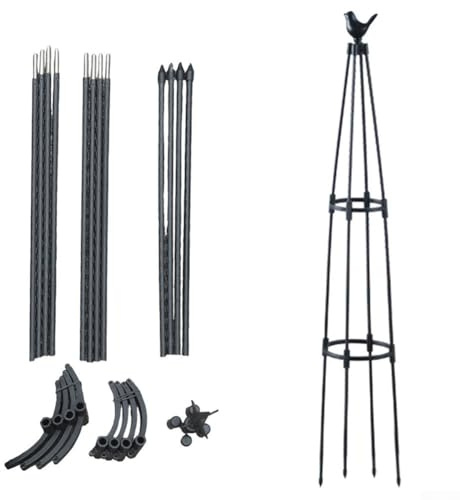 Eawfgtuw Soporte de hierro recubierto de plástico para plantas trepadoras, enrejado de plantas en forma de torre de 130 cm para rosas, tomates, flores (pájaro negro)