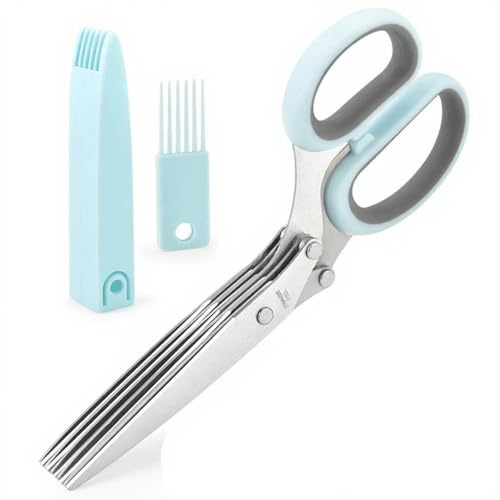 5-Blade Multi-Use Kitchen Shears with Cover Dishwasher Safe Steel Scissors for & Paper Shredding Multifunctional Vegetable Cutter