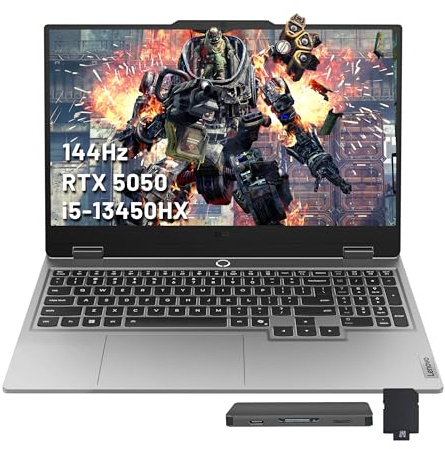 Lenovo LOQ - Computer portatile da gioco FHD 144 Hz, Intel i5-13450HX, NVIDIA GeForce RTX 5050 8 GB GDDR7, 16 GB DDR5, 2 TB di memoria (1 TB SSD +1 TB docking station), tastiera retroilluminata